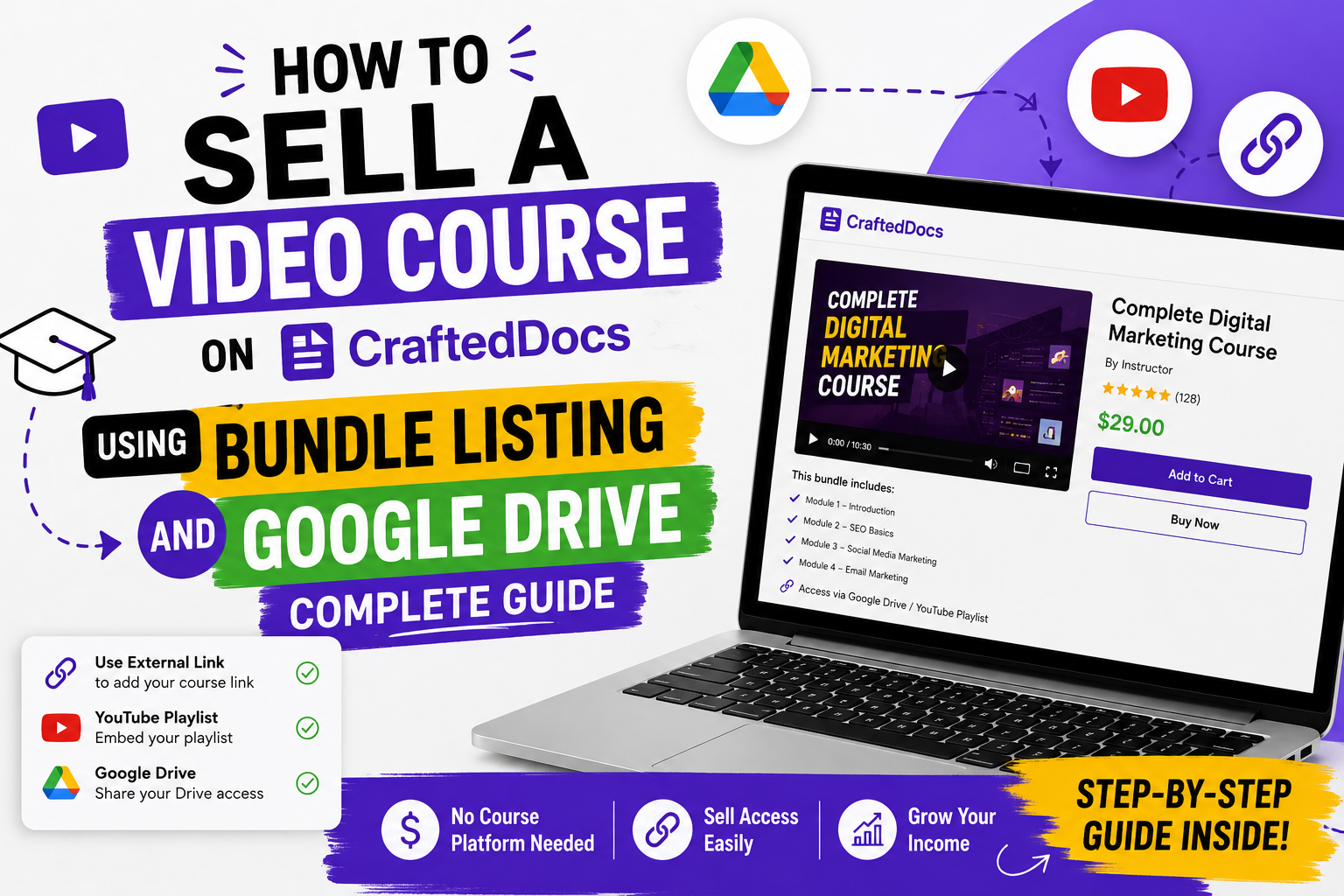 How to Sell a Video Course on CraftedDocs Using Bundle Listing and Google Drive — Complete Guide