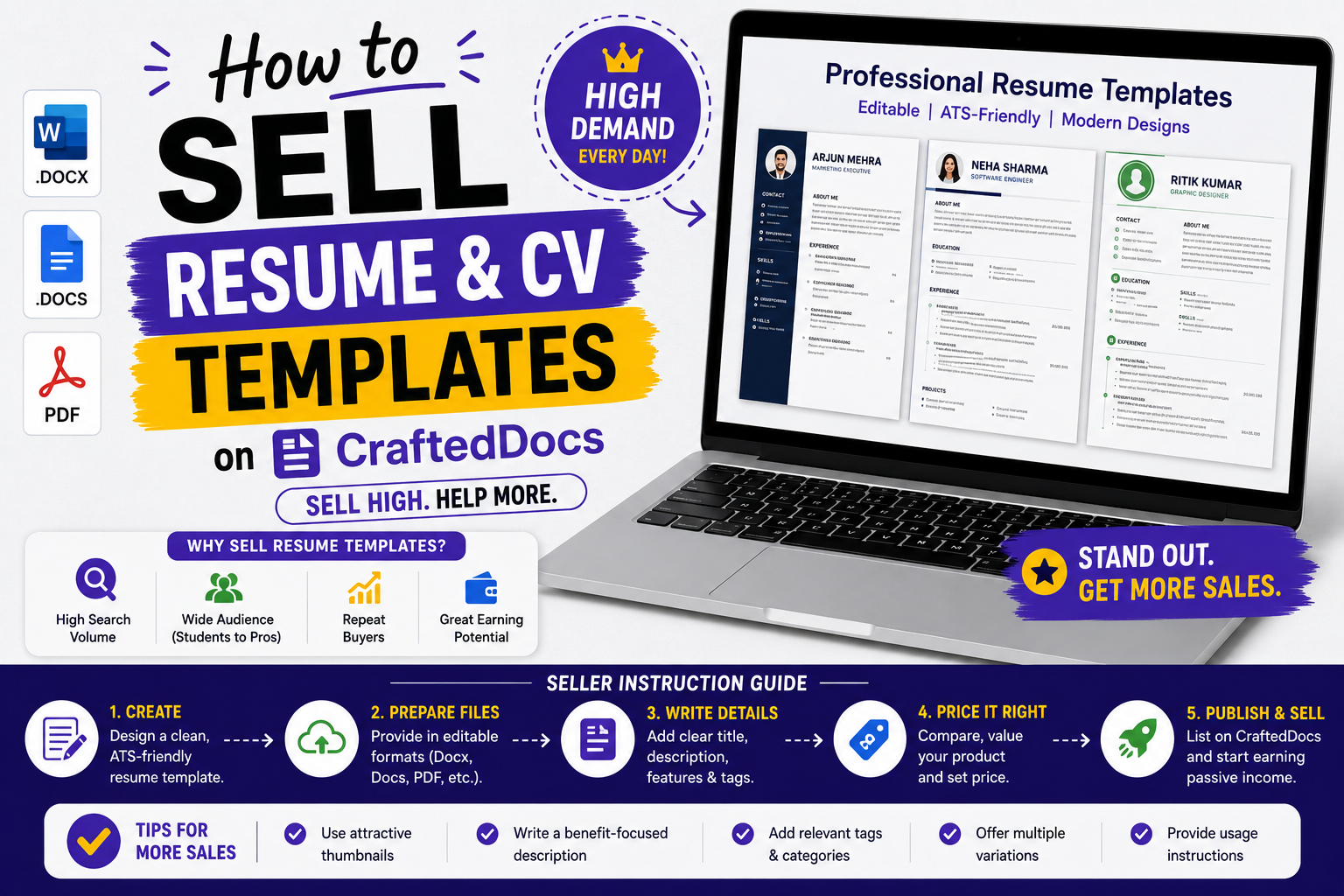 How to Sell Resume and CV Templates on CraftedDocs — Seller Instruction Guide