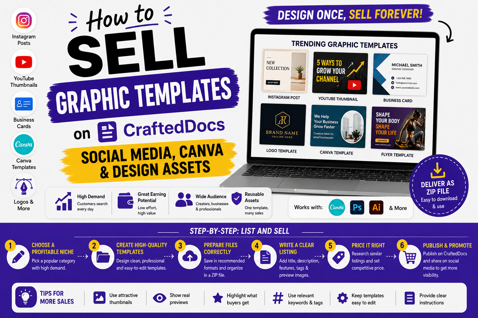 How to Sell Graphic Templates on CraftedDocs — Social Media, Canva and Design Assets