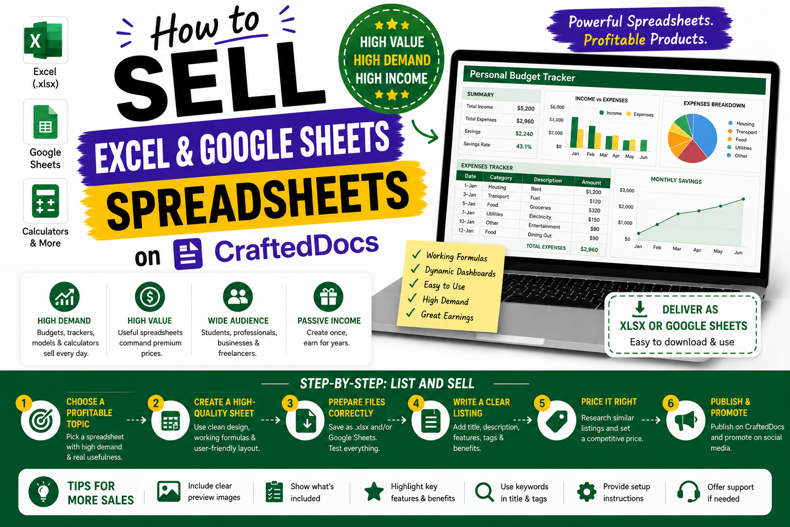 How to Sell Excel and Google Sheets Spreadsheets on CraftedDocs