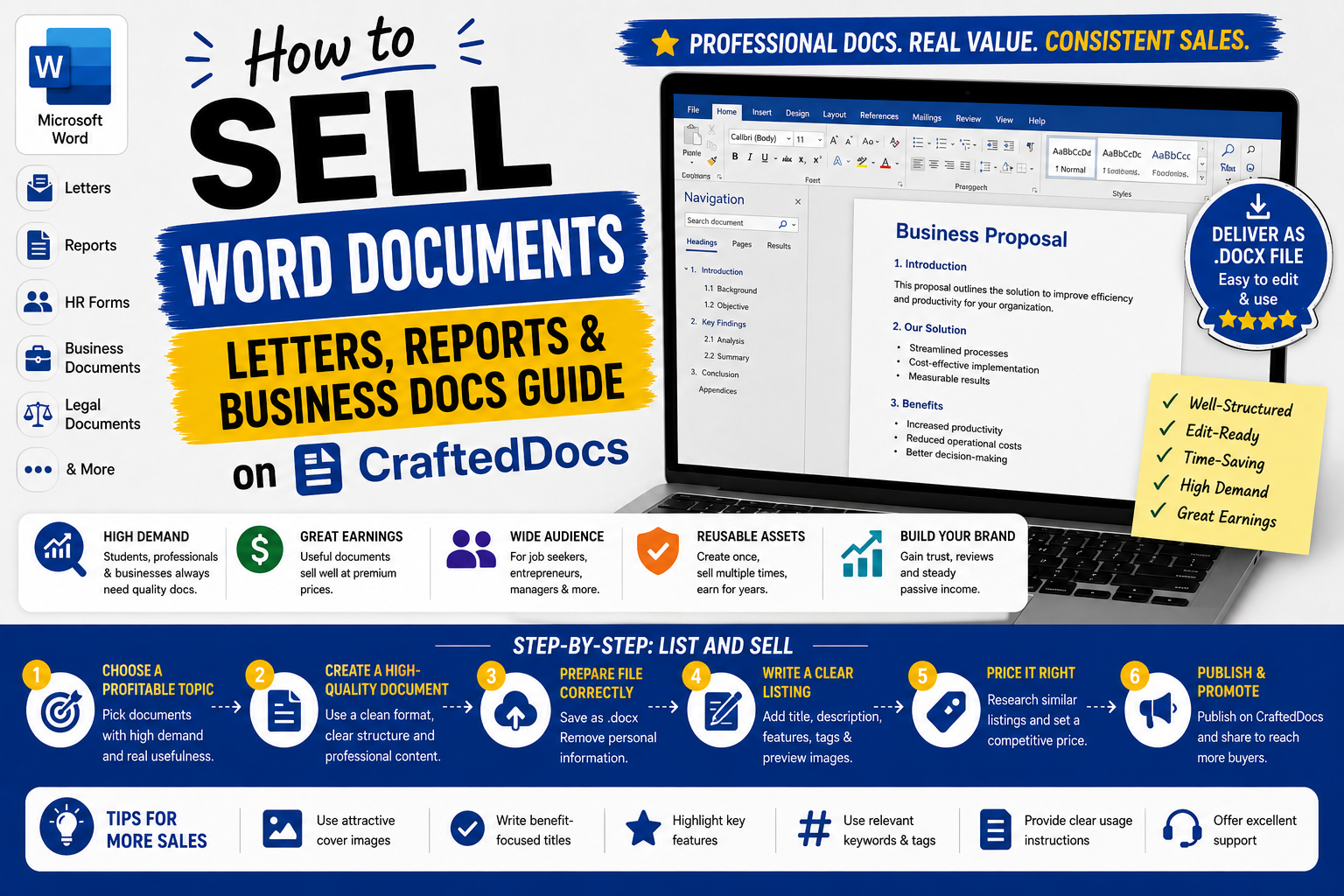 How to Sell Word Documents on CraftedDocs — Letters, Reports and Business Docs Guide