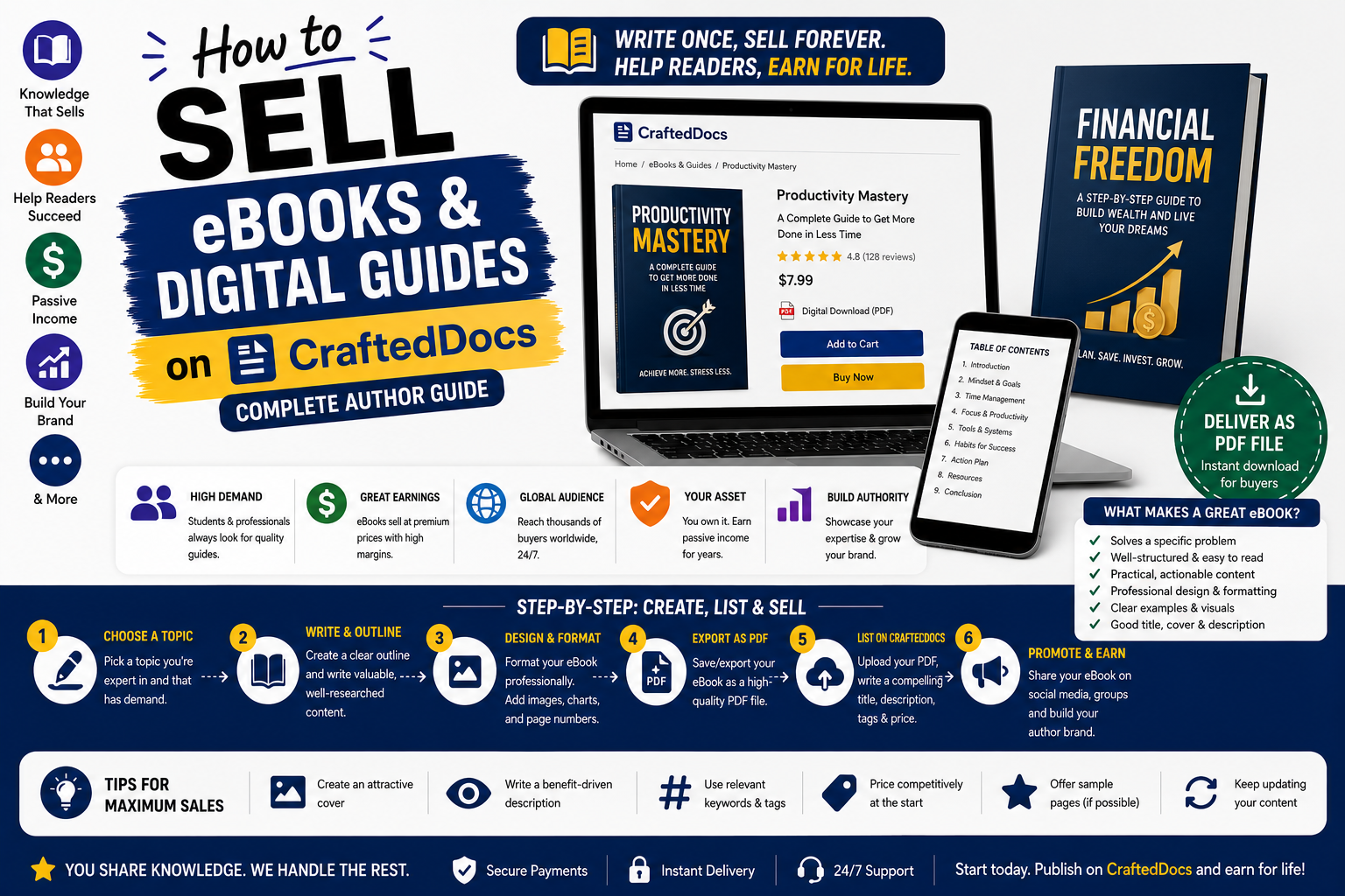 How to Sell eBooks and Digital Guides on CraftedDocs — Complete Author Guide