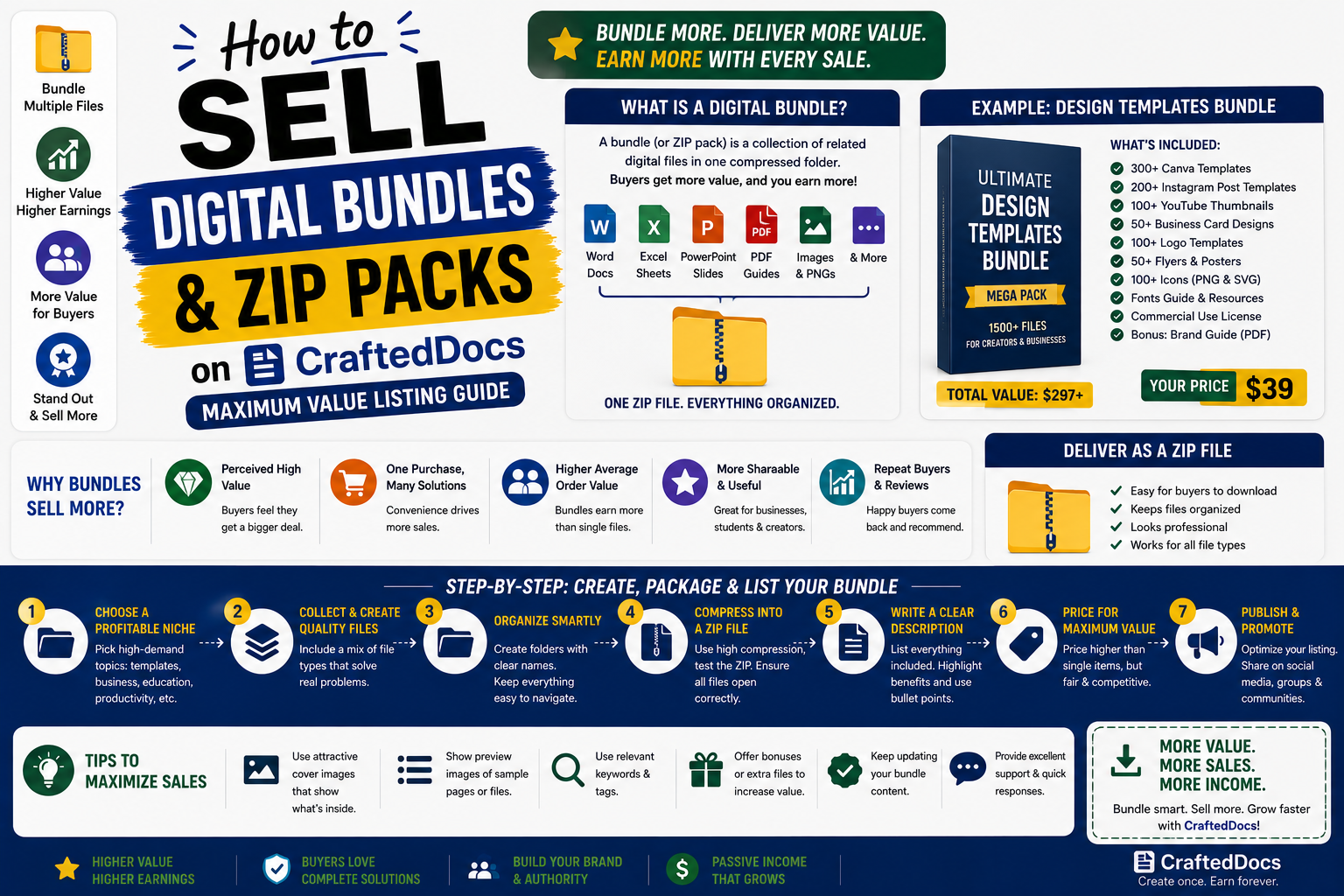How to Sell Digital Bundles and ZIP Packs on CraftedDocs — Maximum Value Listing Guide