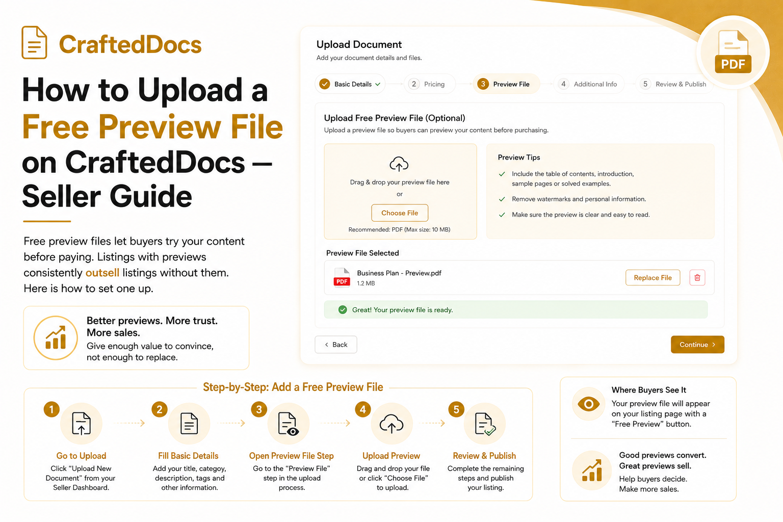 How to Upload a Free Preview File on CraftedDocs — Seller Guide