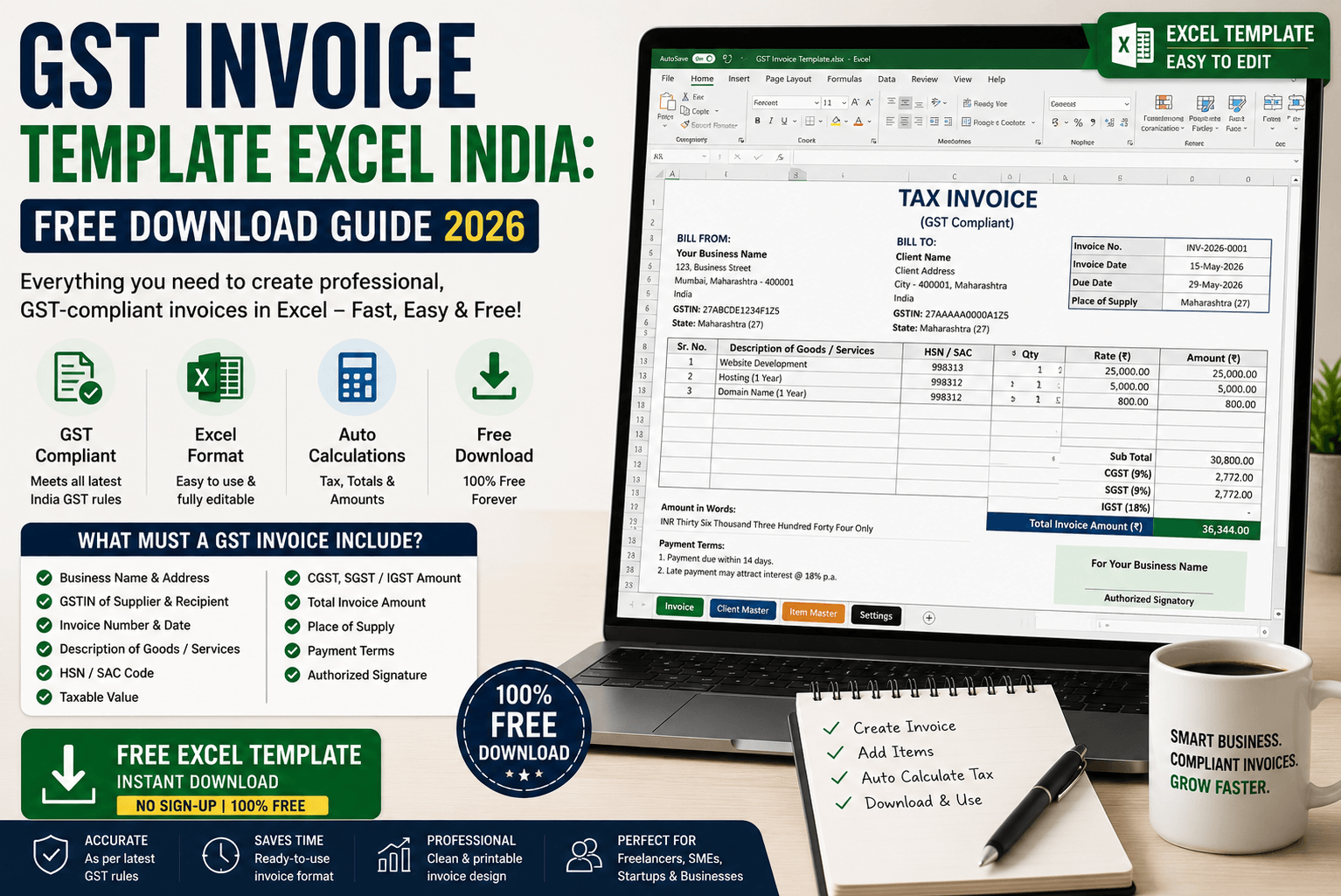 GST Invoice Template Excel India: Free Download Guide 2026