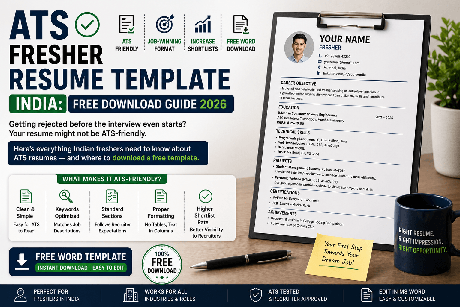 ATS Fresher Resume Template India: Free Download Guide 2026