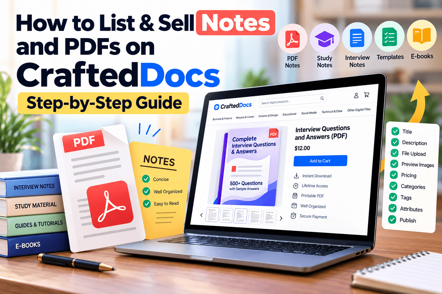 How to List & Sell Notes and PDFs on CraftedDocs: Step-by-Step Guide